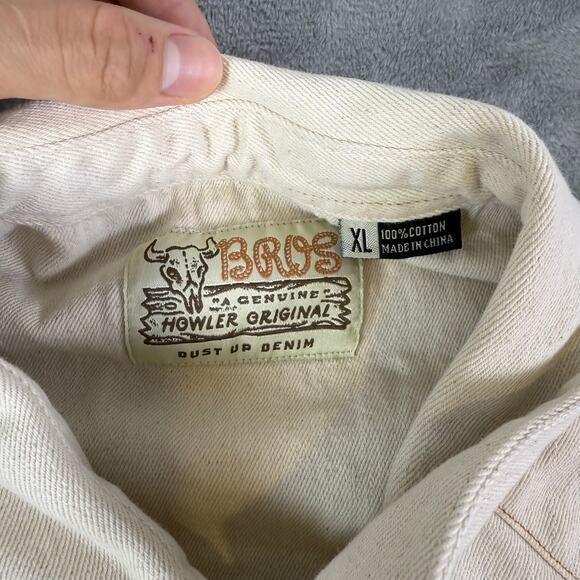 Howler Bros Dust Up Denim Pearl Snap Shirt Mens XL Ivory Yoakam Long Sleeve - Picture 6 of 8